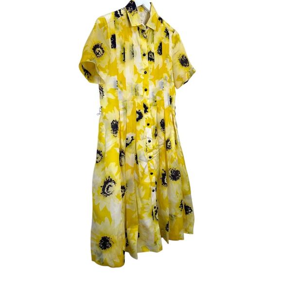 Kate Spade Sunny Daisy Yellow Silk Organza Button Front Shirt Dress Size 0 - Picture 6 of 9